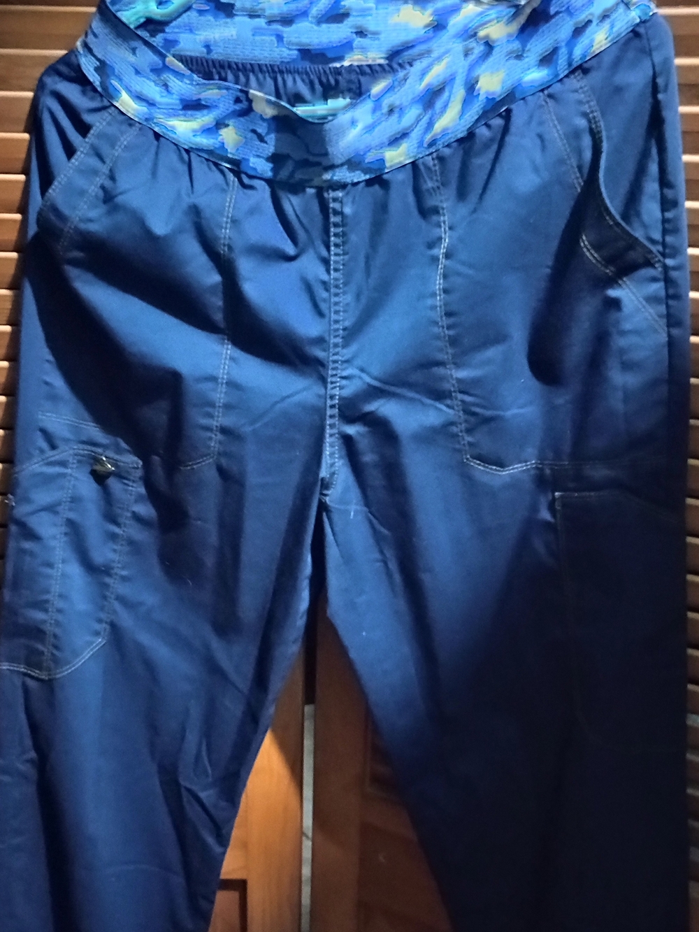 Dickies Women's Navy Blue Cargo Scrub Pants with Patterned Waistband